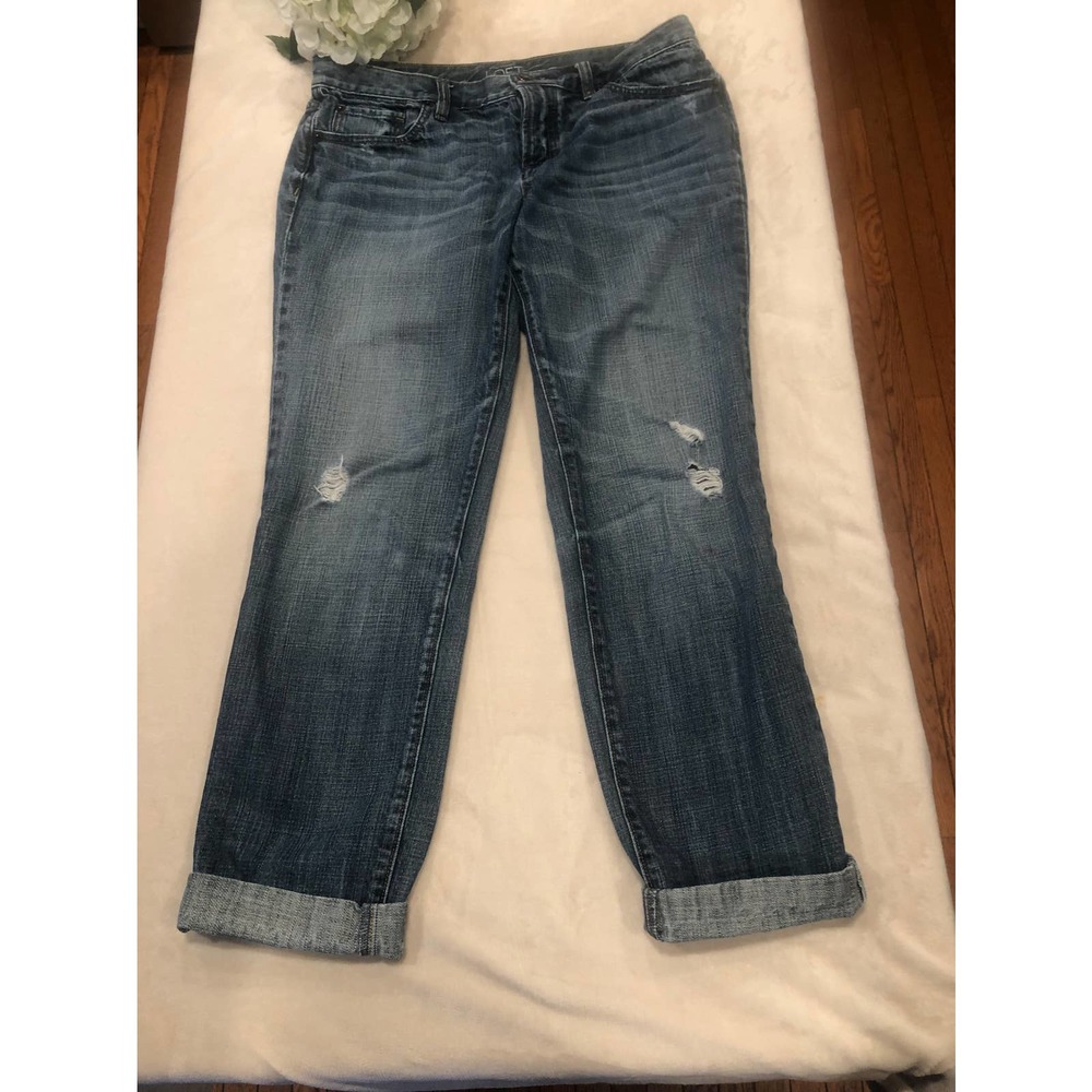Loft Denim Boyfriend Distressed Cuffed Jeans, Size 6